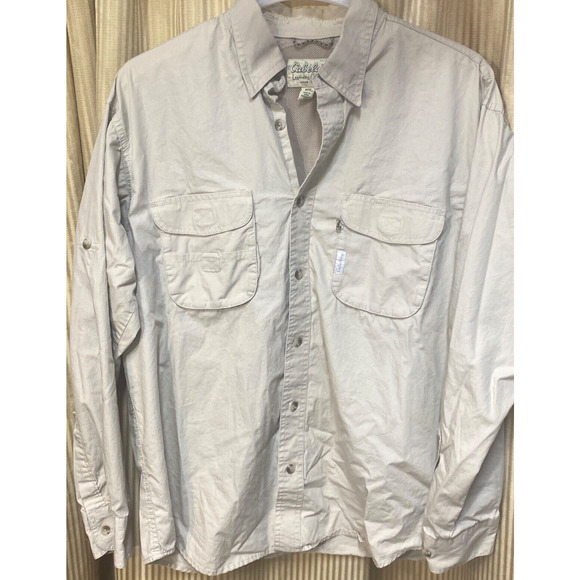 Cabela's Men's Long Sleeve Fishing Hiking Button Up Vented M Solid Tan - Picture 1 of 11